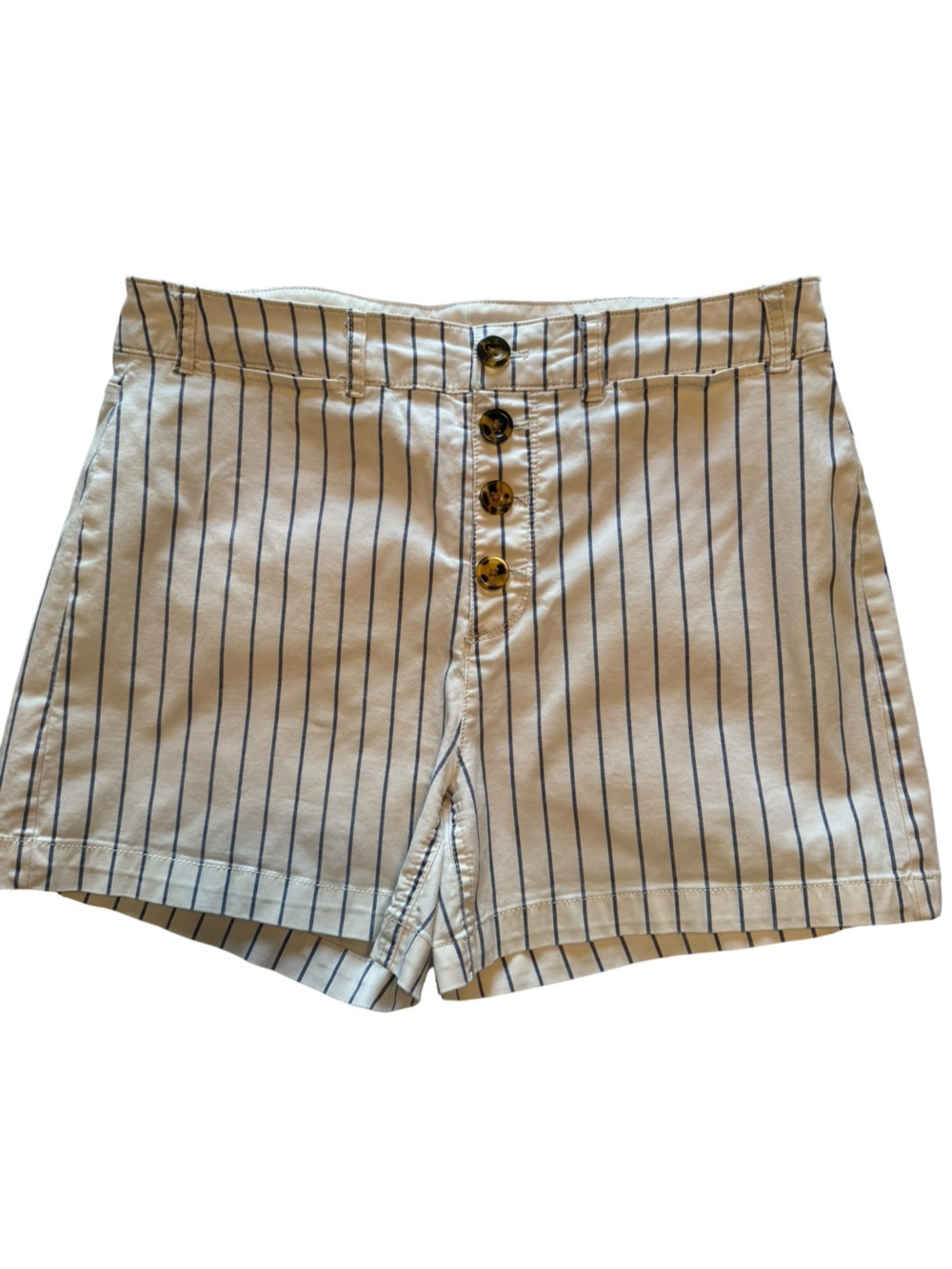 Old Navy Cream Size 10 High Rise Button Fly Shorts with Blue Pinstripes